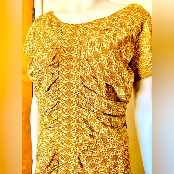Marilyn Monroe! Gold Floral Metallic Sparkle 60s Dress Old Hollywood Glam Ruched - Picture 2 of 12